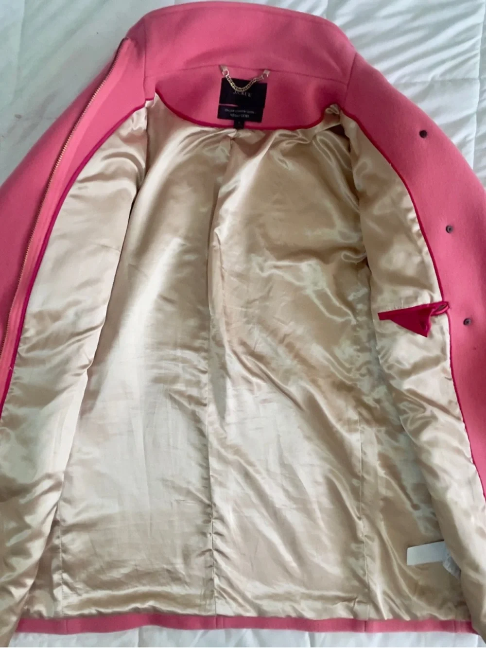 J. Crew Pink Wool Nello Gori Italian Stadium Cloth Peacoat Zipper Button Pockets - Picture 3 of 6